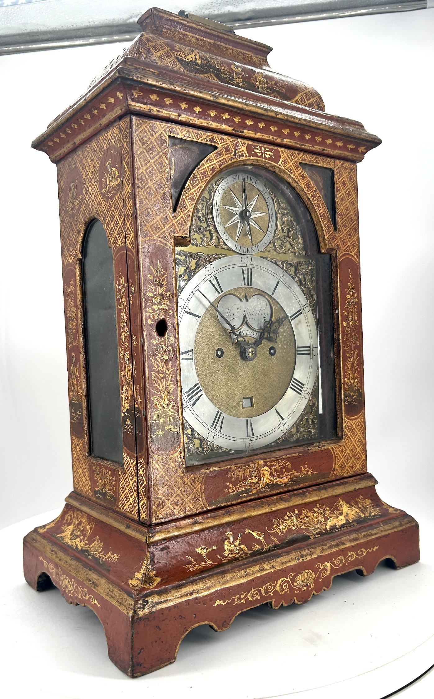 Outstanding Red Chinoiserie English Verge Twin Fusee Bracket Clock – Ca 1760 twin fusee Antique Clocks 19